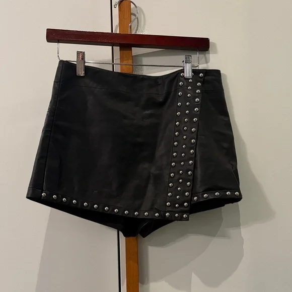 Free People Black Leather Studded Emmy Skort - Picture 2 of 3